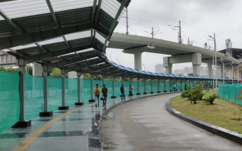 Walkway connecting aqua, blue lines open for public use