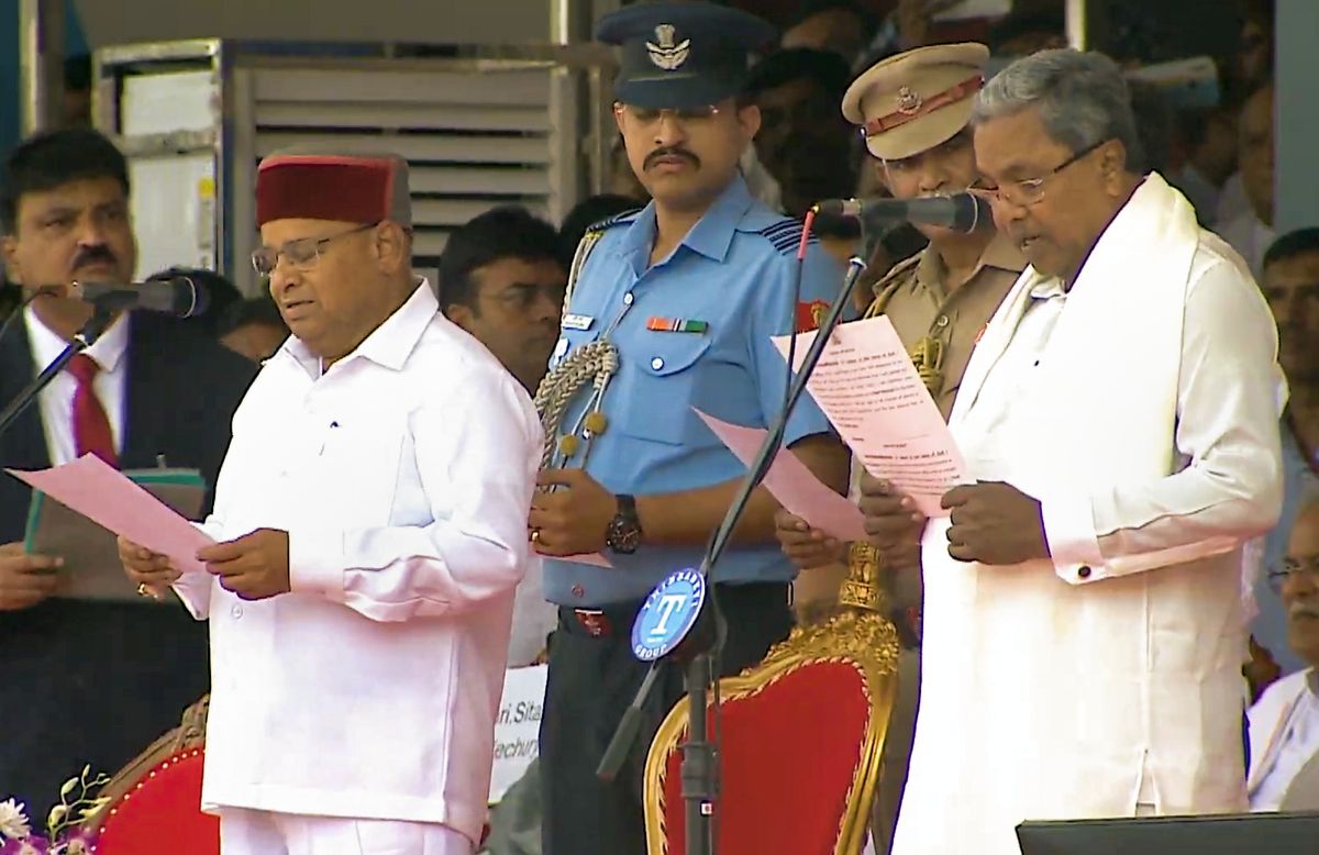 BENGALURU, Karnataka: After the Congress party emerged as the clear winner in the Karnataka Assembly elections 2023, Siddaramaiah today was sworn in as the Chief Minister of Karnataka for the second term. D K Shivakumar took formally charge as the Deputy Chief Minister.